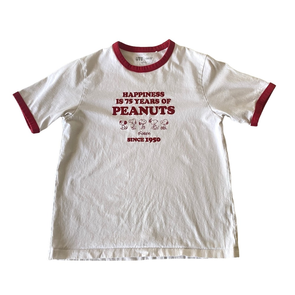 Uniqlo Peanuts 75 Years Anniversary White Red Ringer Graphic Tee Shirt Size S